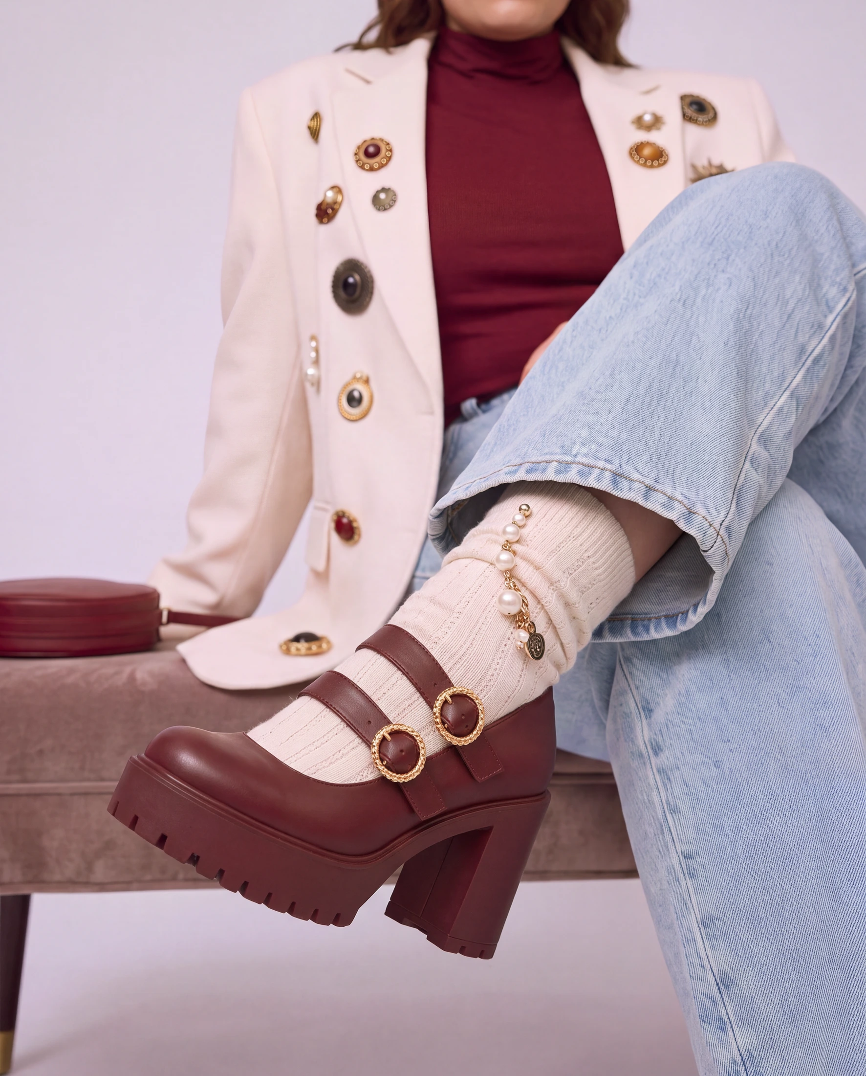 Burgundy Platform Mary Janes